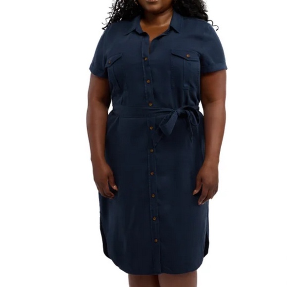 Teddy Rose Women’s Navy Button Up Belted Casual Neutral Shirt Dress NWT size Med - Picture 4 of 6